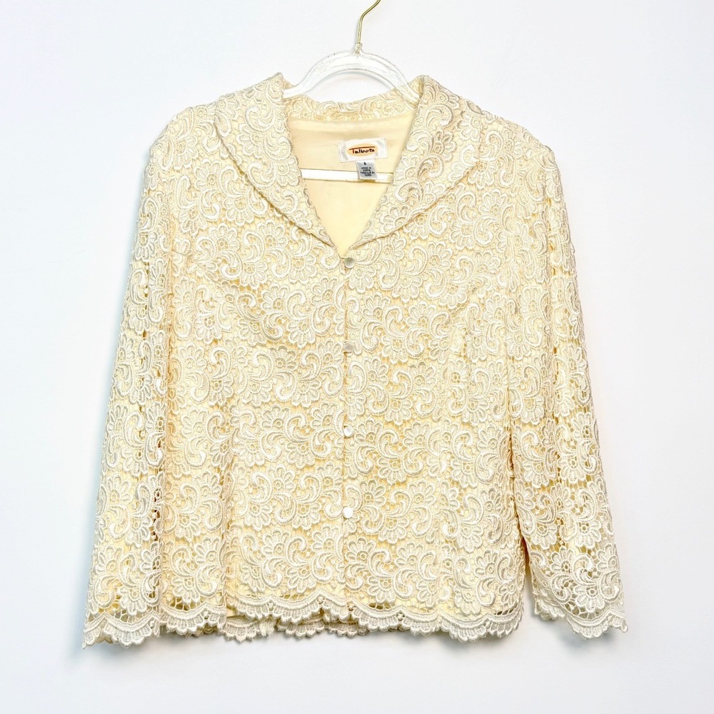 Vintage Talbots Floral Lace Jacket Ivory Cream Size 6 Fairy Ethereal Romantic - Picture 2 of 12